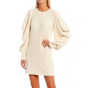 Ted Baker Wilowaa Extreme Sleeve Ribbed Knit Jumper Dress in Natural/Cream